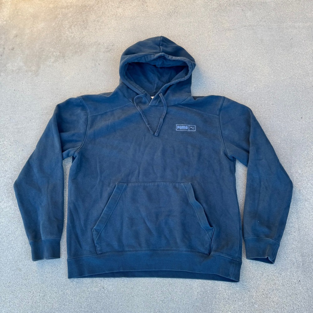 Puma Mens Navy Blue Fleece Lined Pullover Hoodie Sweatshirt Size Medium‎